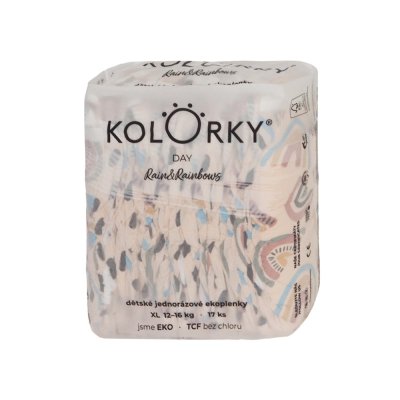 KOLORKY DAY Pieluszki jednorazowe eko, Rain&Rainbow XL (12-16 kg) 17 szt.