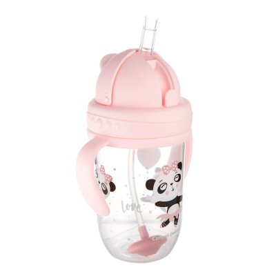 CANPOL BABIES Kubek niekapiący ze słomką i ciężarkiem Zwierzęta egzotyczne 270 ml różowy, 6m+