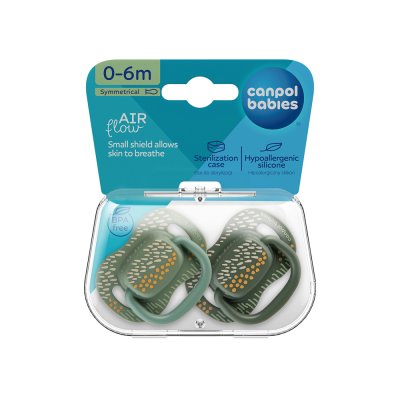 CANPOL BABIES Set aus symmetrischen Bergschnullern aus Silikon, 0–6 Monate, 2 Stück, grün