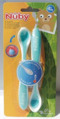 NUBY Voederlepel thermo 2 st, 3m+, groen