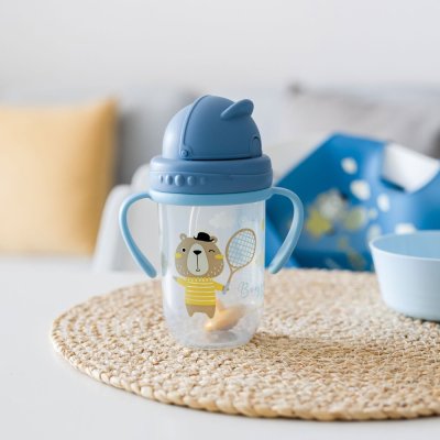 CANPOL BABIES Kubek niekapiący ze słomką i wagą 270 ml Bonjour Paris niebieski, 6m+