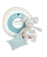 Doudou Coffret Cadeau - Souris en peluche avec couverture en coton BIO 22 cm