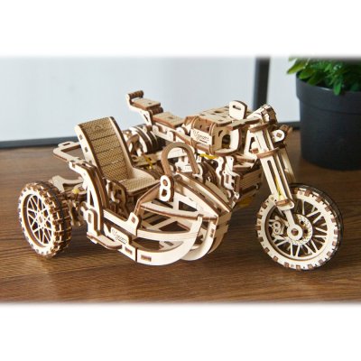 Ugears Puzzle 3D en bois mécanique UGR-10 Moto (scrambler) avec side-car