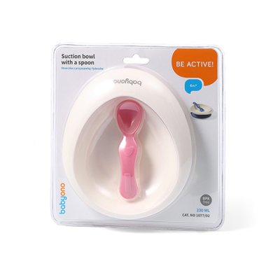 BABYONO Miska z przyssawką i łyżeczką różowa 230 ml 6m+