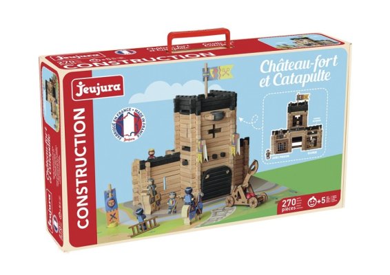 Jeujura Jeu de construction en bois 270 pièces Château avec catapulte