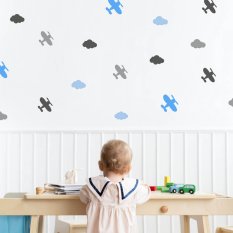 Aufkleber für das Zimmer mit dem Motiv Flugzeuge und Wolken für das Kinderzimmer