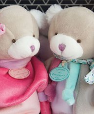 Doudou Marionnette en peluche chien rose 28 cm
