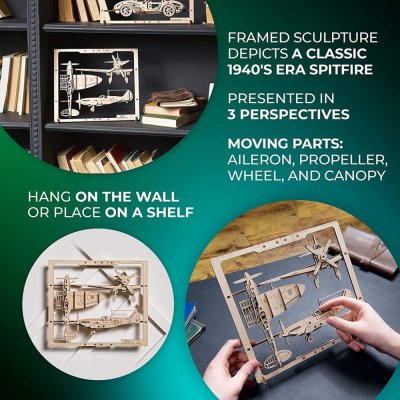 Ugears 2,5D Drewniane Mechaniczne Puzzle Model Samolot Myśliwski