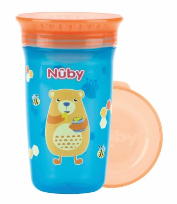 NUBY Κούπα μη ρέουσα 360° 300ml, 6 m+ μπλε/πορτοκαλί