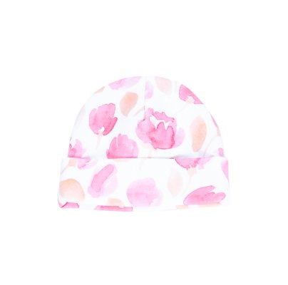 ENIE BABY Czapka dziecięca z zagięciem Pink Leaves dziewczynka 0-3m