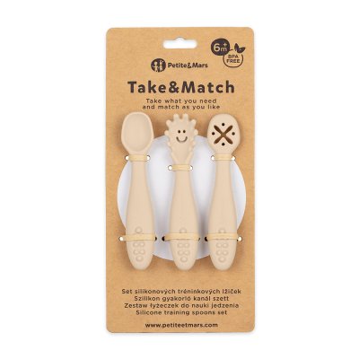 PETITE&MARS Set 3 ks silikonových tréninkových lžiček Take&Match Desert Sand 6m+