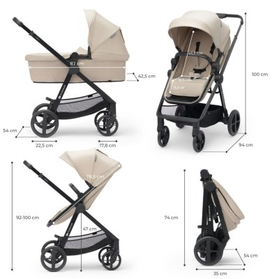 KINDERKRAFT Kinderwagen kombiniert 3 in 1 Neu Sandbeige + Nerz PRO