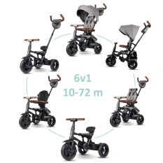 Tricycle QPLAY Rito Deluxe Grey, 6 en 1, âge 10-72 mois