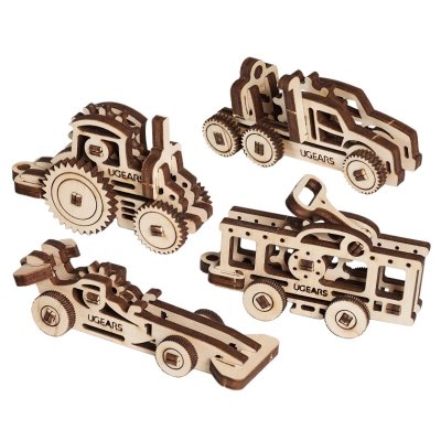 Ugears Drewniane Puzzle Mechaniczne 3D 4 Zawieszki Mechaniczne Pojazdy