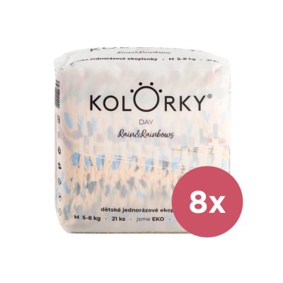 8x Pieluszki jednorazowe KOLORKY DAY eko, Rain&Rainbow M (5-8 kg) 21 szt.