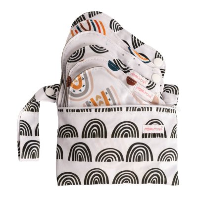 Menstrualni vložki iz blaga z zaklopkami - komplet 6 kosov - Črno-bele mavrice