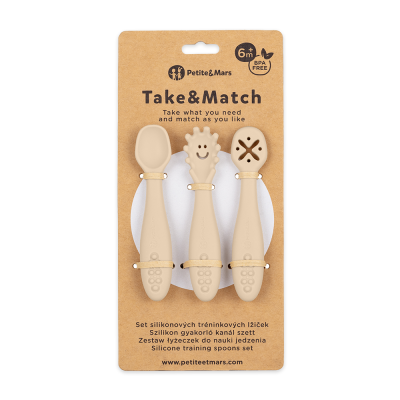 PETITE&MARS Set 3 ks silikonových tréninkových lžiček Take&Match Desert Sand 6m+