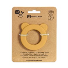 PETITE&MARS Massaggiagengive in silicone con sonaglio Beary Intense Ochre 0m+