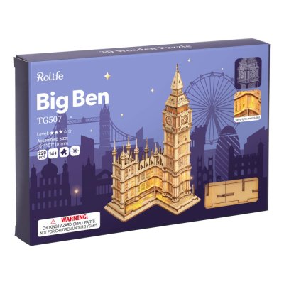 RoboTime Drewniane puzzle 3D Big Ben świecący