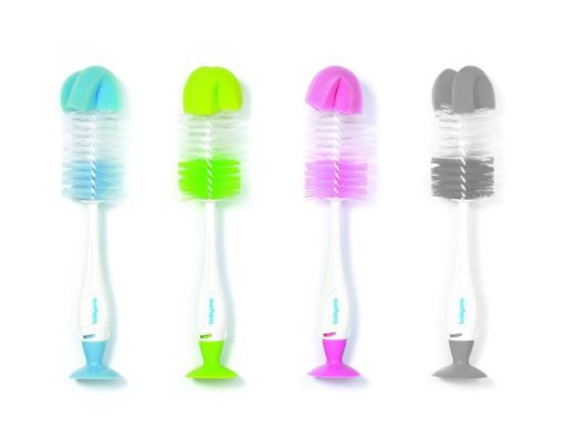 BABYONO Brosse pour nettoyer biberons et tétines 2 en 1 avec ventouse bleue