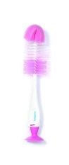 BABYONO Brosse pour nettoyer biberons et tétines 2 en 1 avec ventouse rose