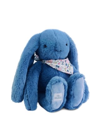 Doudou Lapin en peluche avec foulard bleu 35 cm