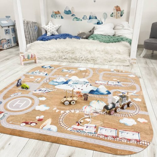 Spielteppich aus Kork für Kinder mit Straße, Autos und Namen