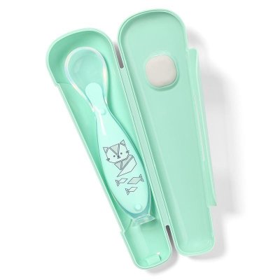 BABYONO Silicone spoon with cover green cat 6m+