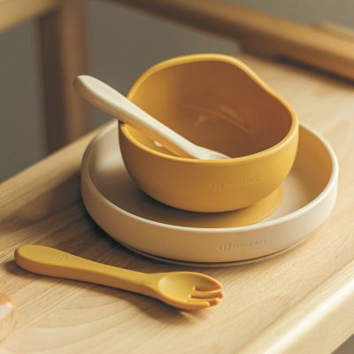 PETITE&MARS Set de repas silicone TAKE&MATCH 4 pcs Ocre Intense - Sable du Désert 6m+