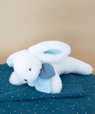 Set cadou Doudou - Iepuraș de pluș cu ciucure alb 25 cm