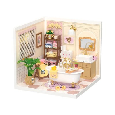 Puzzle 3D en bois RoboTime Miniature de maison de poupée Salle de bain pour filles