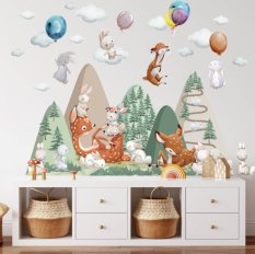 Adesivi murali per bambini - Colline con cervi e coniglietti
