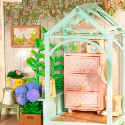 RoboTime 3D Holzpuzzle Miniatur Puppenhaus Teestunde im blühenden Garten