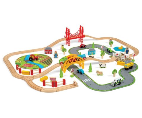 Bigjigs Rail Caminho de Ferro de Madeira com Campo 80 peças