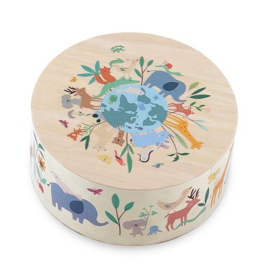 Vilac Cajón de madera Tambor Animales del mundo Sarah Betz