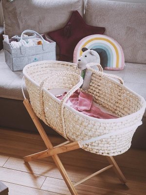 AHOJBABY Stojak na kosz Mojżesza dla niemowląt Smart Transparentny lakier bezbarwny