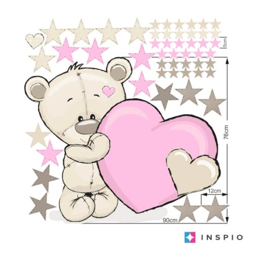 Aufkleber für das Mädchenzimmer – Teddybär mit Namen und Herz