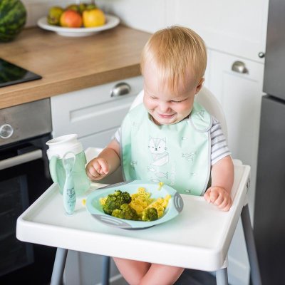 BABYONO Silicone spoon with cover green cat 6m+