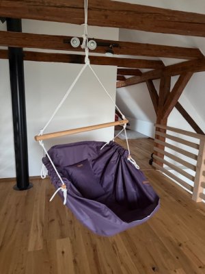Hängesessel Pflaume HOJDAVAK MAXI mit Kissen - Outdoor-Stoff, Weißes Seil