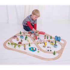 Bigjigs Rail Träjärnväg stad och land 91 delar