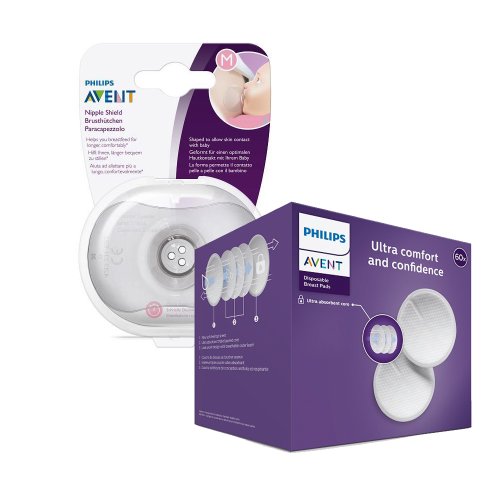 Philips AVENT Mellbimbóvédő - közepes 2 db + steril doboz + Eldobható mellvédő 60 db