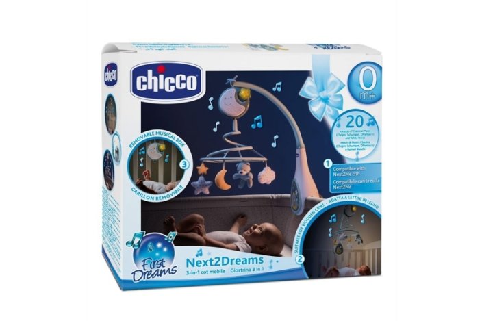 CHICCO Carusel deasupra pătuțului și jucărie suspendată 3 în 1 Next2Dreams albastru 0m+