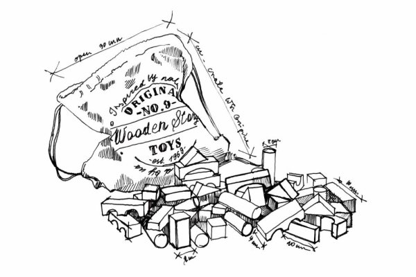 Wooden Story Kocke v bombažni vrečki XL - 50 ks - Narave