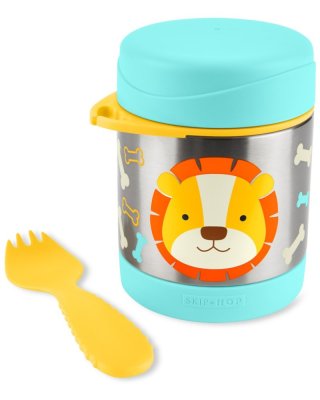 SKIP HOP Zoo Thermobehälter für Lebensmittel mit Löffel/Gabel Löwe 325 ml, 3J+