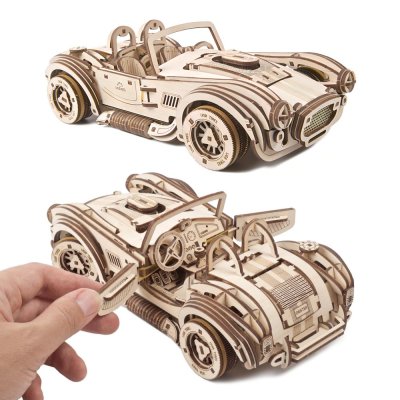Ugears Puzle de madera mecánico 3D Coche de carreras a la deriva Cobra