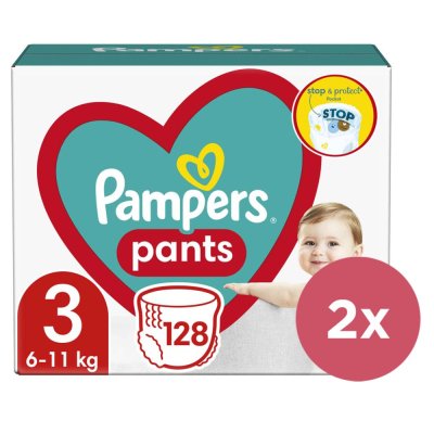 2x Calças PAMPERS Cuecas Fraldas Descartáveis 3 (6-11 kg) 128 un - MEGA PACK