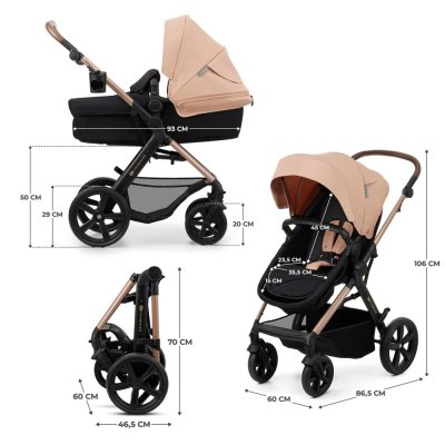 KINDERKRAFT Carrinho de Bebé Combinado Moov 2 3 em 1 Sand Beige - Rodas de Espuma