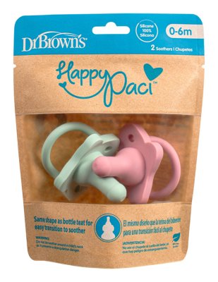 DR.BROWN'S Smoczek HappyPaci 0-6m 2 szt., różowy/zielony (PS12007)
