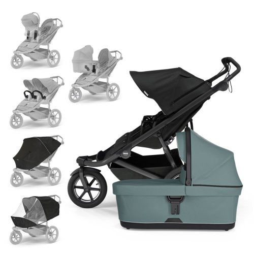 THULE Passeggino per fratelli Urban Glide Double Nero/Blu Medio set XXL