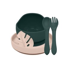 PETITE&MARS Set da pranzo in silicone TAKE&MATCH 4 pezzi Misty Green - Desert Sand 6m+